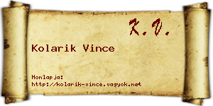 Kolarik Vince névjegykártya